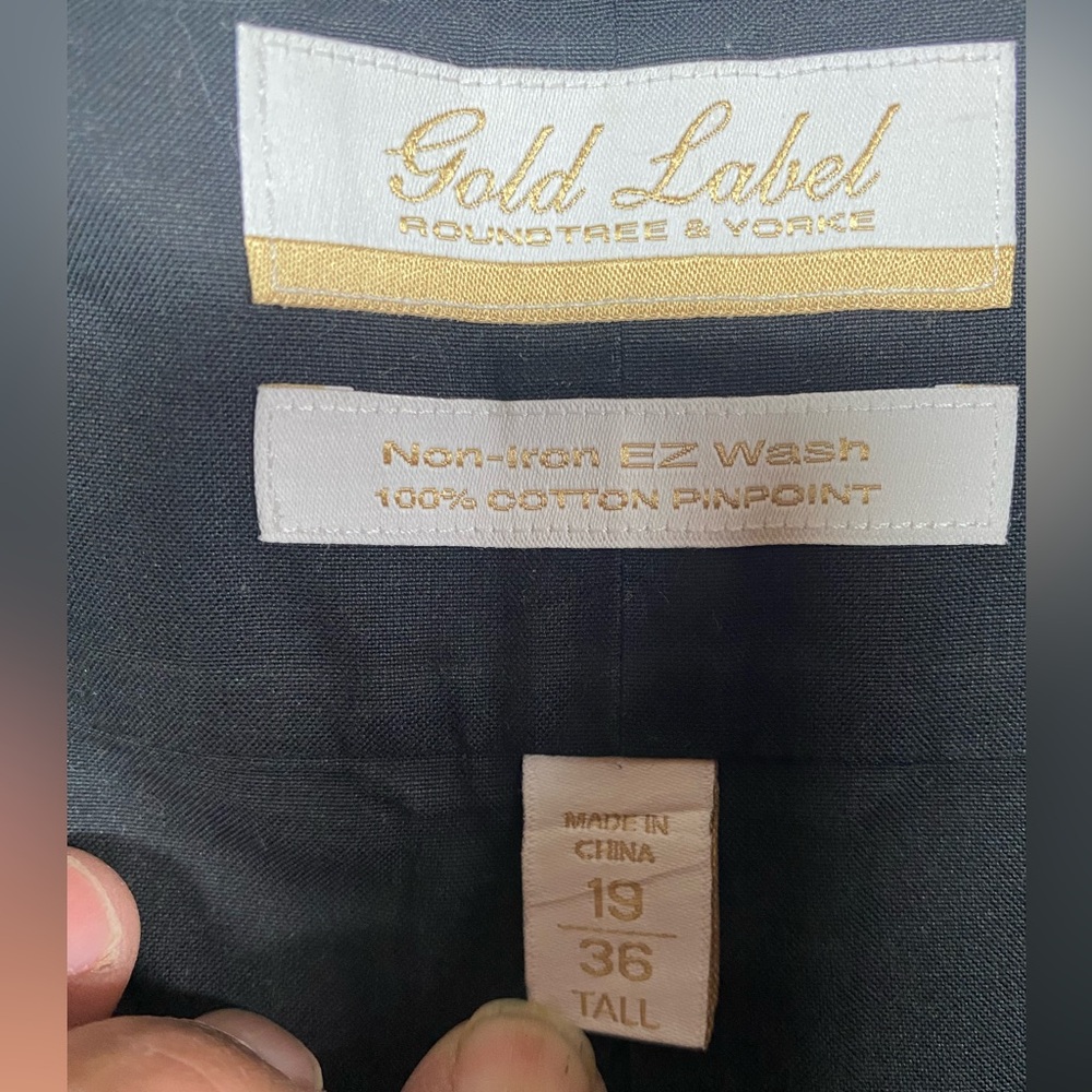 Roundtree and Yorke Gold Label Black Long Sleeve BU Dress Shirt Men’s 19-36 Tall - Picture 3 of 3